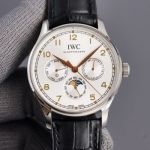 Replica IWC Portuguese Moonphase White Face Arabic 42MM Leather Strap Watch